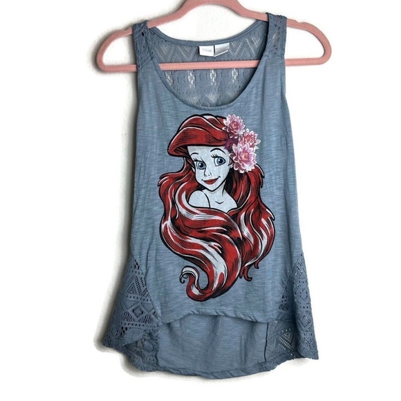 Disney The Little Mermaid Lace Glitter Tank Top Medium Sleeveless 7/9 Blue Ariel - Picture 1 of 9